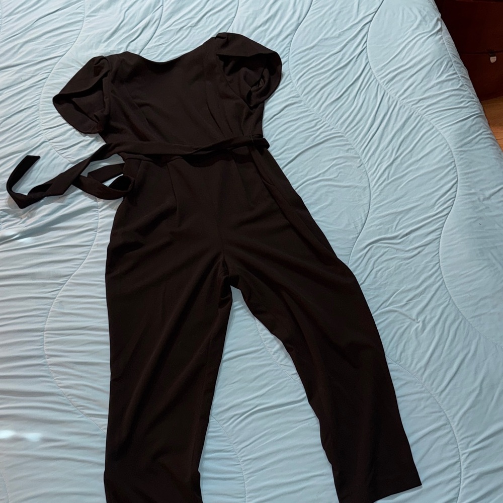Calvin Klein Elegant Black Jumpsuit with Zipper and Belt